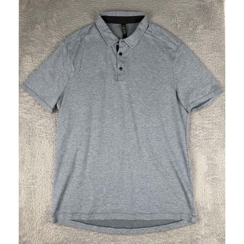 Lululemon Evolution Polo Shirt Men XL Blue Gray Heather Short Sleeve Golf Casual